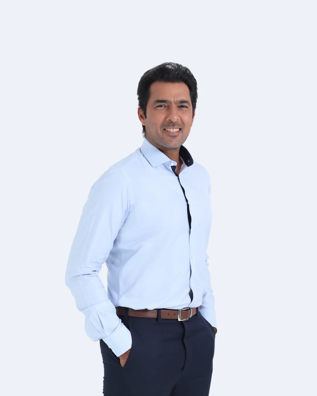Sky Blue Contrast Placket Shirt